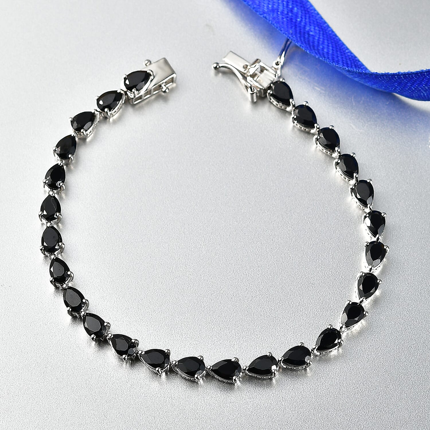 EverTrue Thai Black Spinel 12.10 ctw Midnight Pearline Bracelet in Platinum Bo (6.50 In)