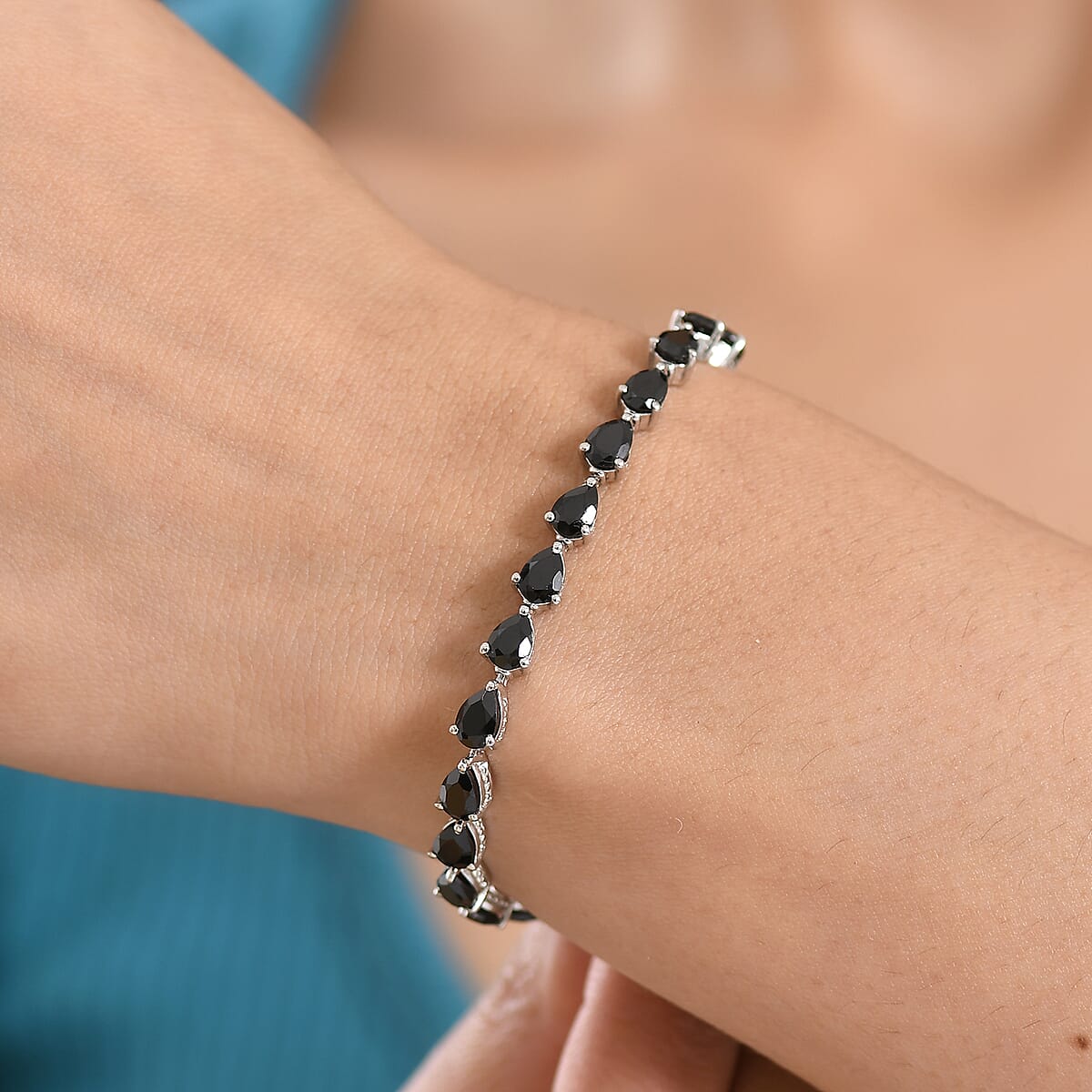EverTrue Thai Black Spinel 12.10 ctw Midnight Pearline Bracelet in Platinum Bo (6.50 In)  image number 2