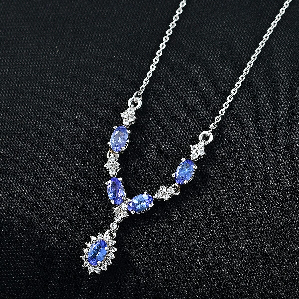 D'Joy AAA Tanzanite and White Zircon 1.85 ctw Twilight Bloom Necklace in Rhodium Over Sterling Silver 18-20 Inches image number 1