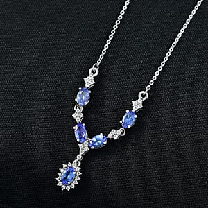 D'Joy AAA Tanzanite, White Zircon Necklace in Rhodium Over Sterling Silver 1.85 ctw (18-20 Inches)