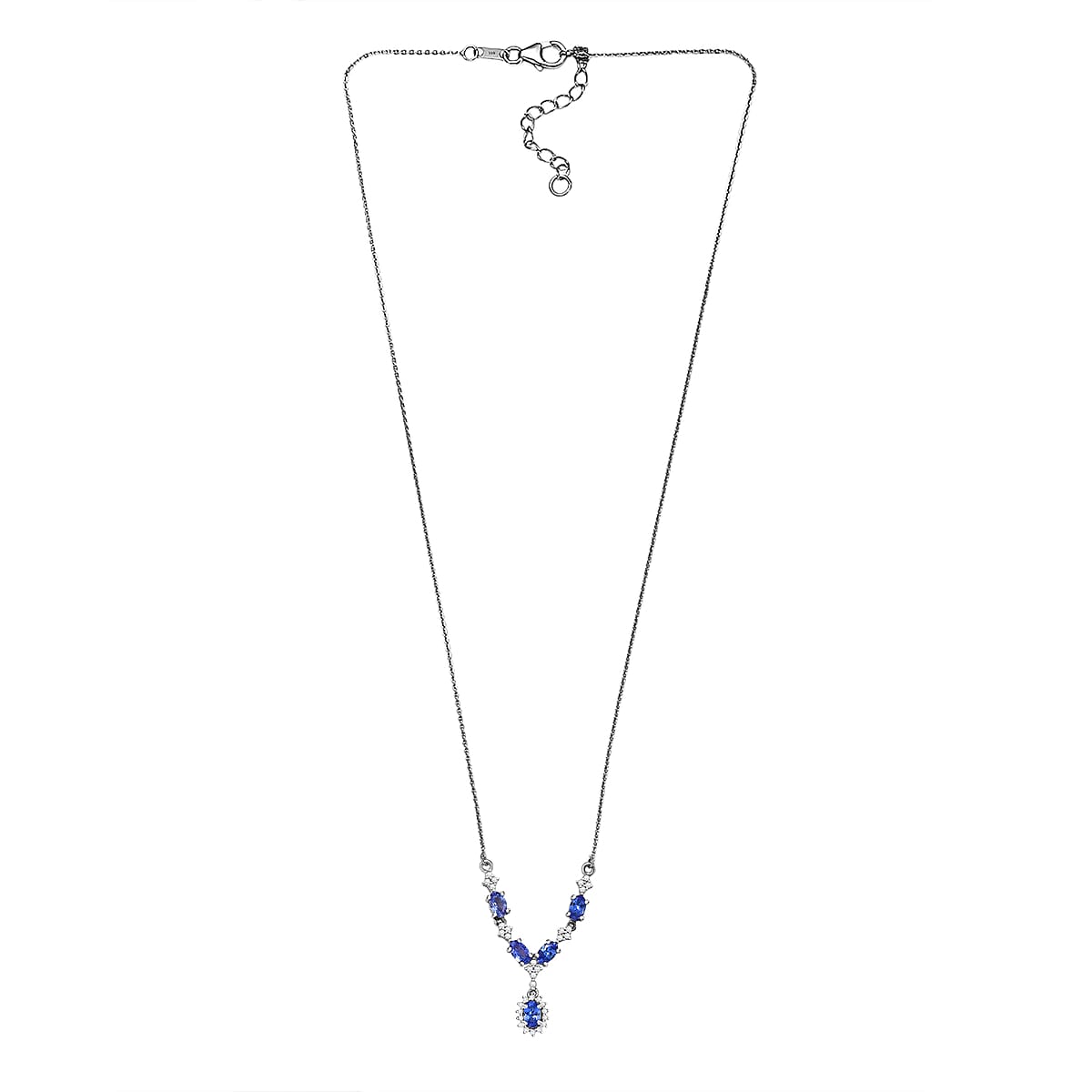 D'Joy AAA Tanzanite and White Zircon 1.85 ctw Twilight Bloom Necklace in Rhodium Over Sterling Silver 18-20 Inches image number 3