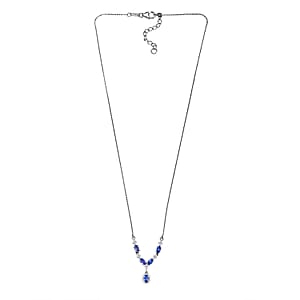 D'Joy AAA Tanzanite, White Zircon Necklace in Rhodium Over Sterling Silver 1.85 ctw (18-20 Inches)