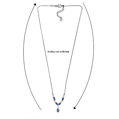 D'Joy AAA Tanzanite, White Zircon Necklace in Rhodium Over Sterling Silver 1.85 ctw (18-20 Inches)