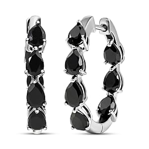 EverTrue Thai Black Spinel 7.35 ctw Midnight Pearline Hoop Earrings in Platinum Bond 