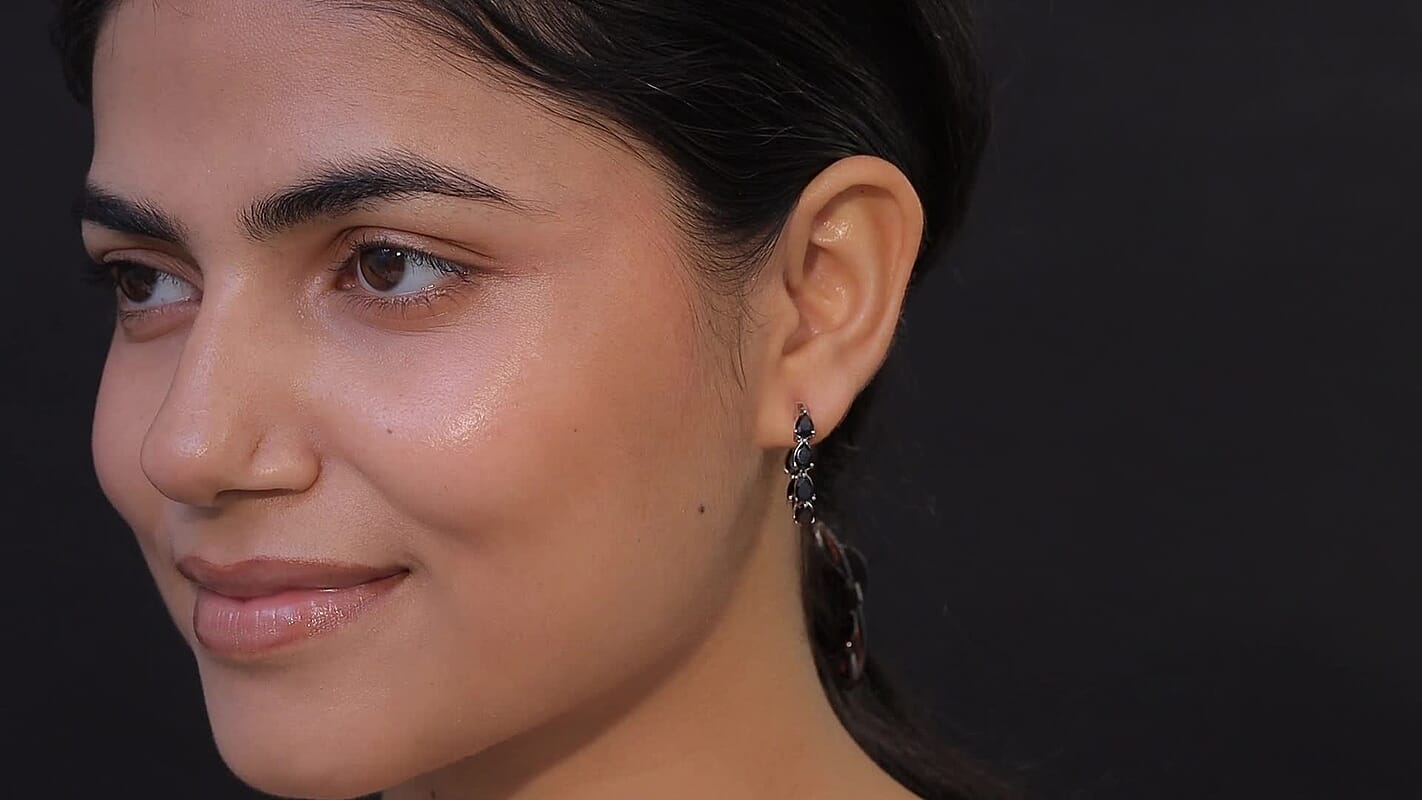 EverTrue Thai Black Spinel 7.35 ctw Midnight Pearline Hoop Earrings in Platinum Bond