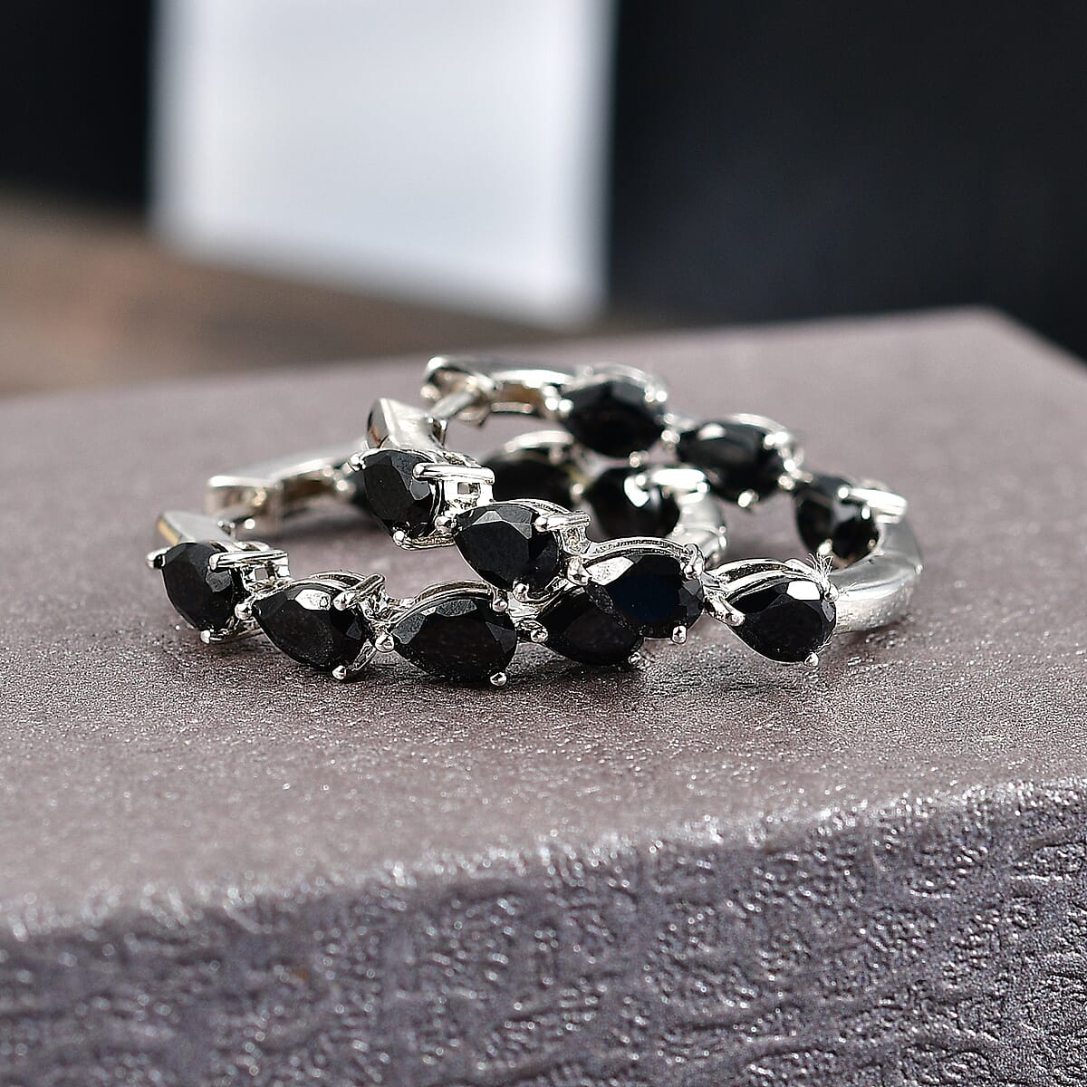 EverTrue Thai Black Spinel 7.35 ctw Midnight Pearline Hoop Earrings in Platinum Bond  image number 1