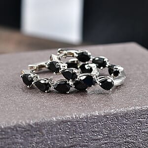 EverTrue Thai Black Spinel 7.35 ctw Midnight Pearline Hoop Earrings in Platinum Bond 