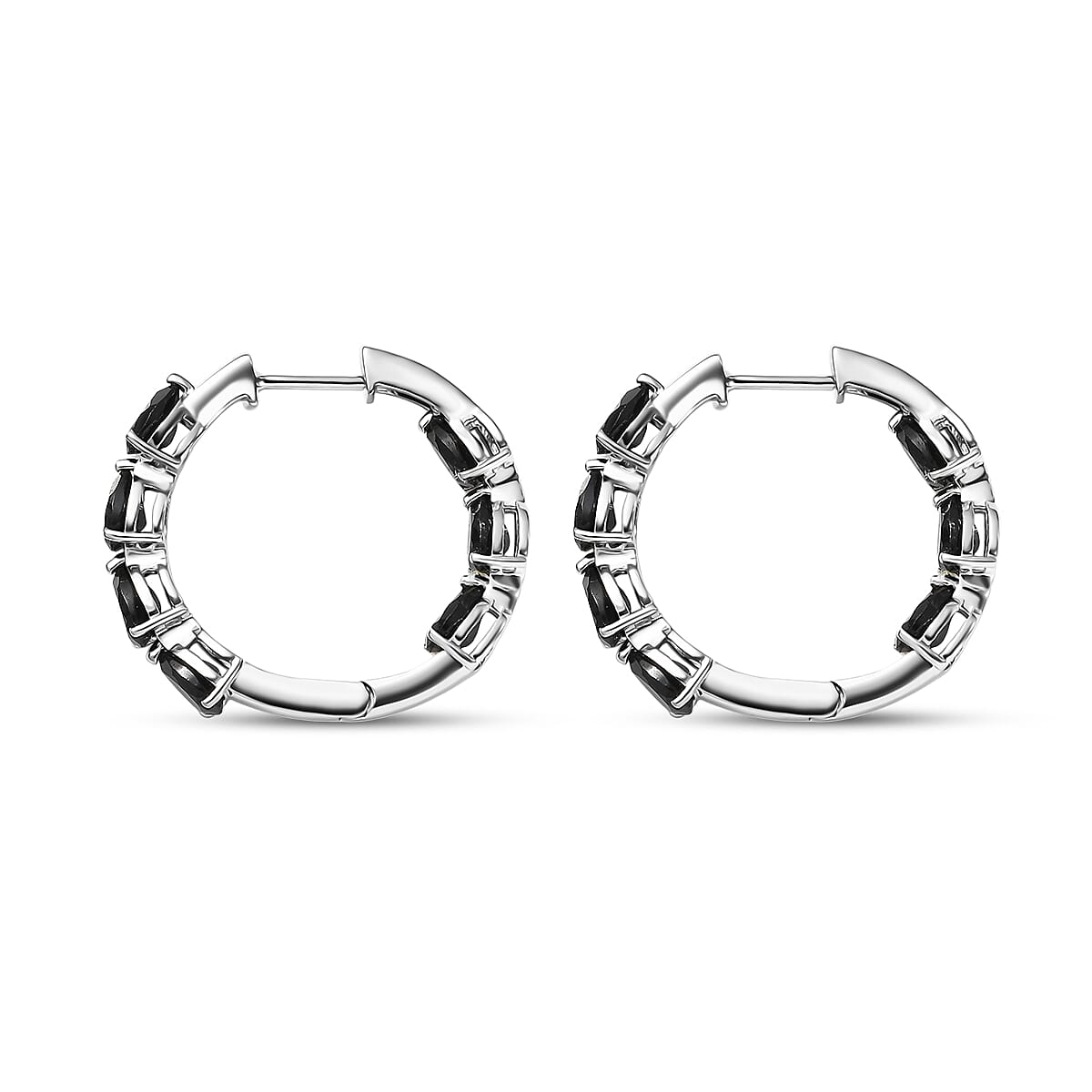 EverTrue Thai Black Spinel 7.35 ctw Midnight Pearline Hoop Earrings in Platinum Bond  image number 3