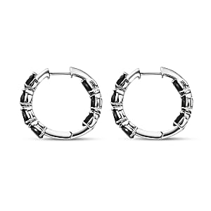 EverTrue Thai Black Spinel 7.35 ctw Midnight Pearline Hoop Earrings in Platinum Bond 