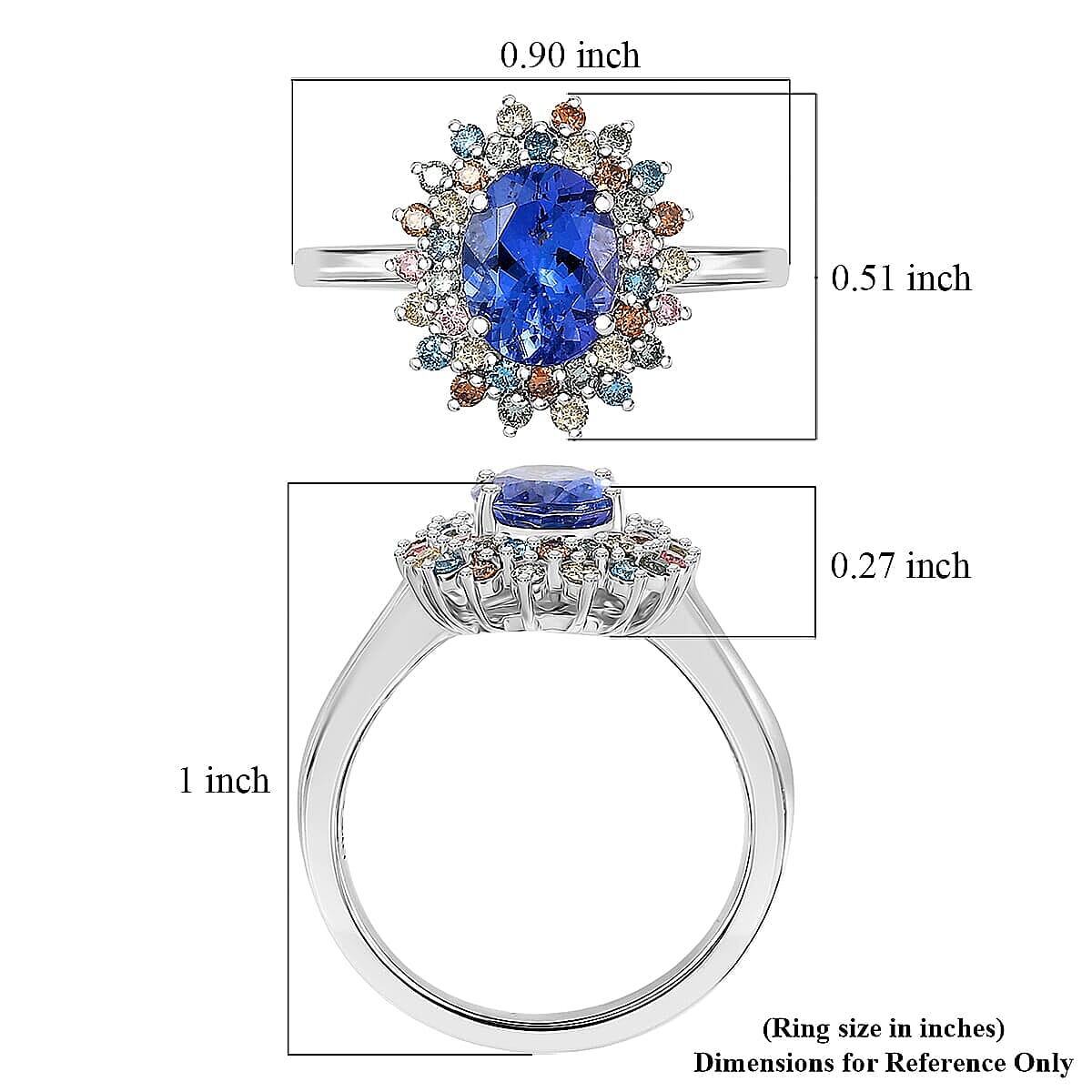 AAA Tanzanite, Lab Grown Multi Diamond Ring in 10K White Gold 2.20 ctw (Size 10.5) image number 5