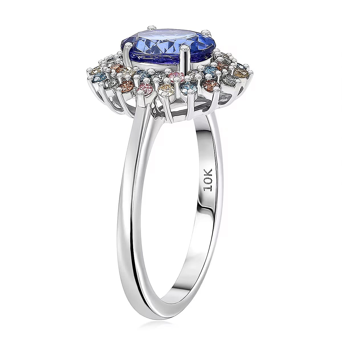 AAA Tanzanite, Lab Grown Multi Diamond Ring in 10K White Gold 2.20 ctw (Size 11.0) image number 7