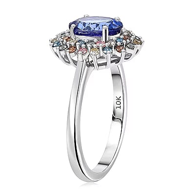AAA Tanzanite, Lab Grown Multi Diamond Ring in 10K White Gold 2.20 ctw (Size 12.0)