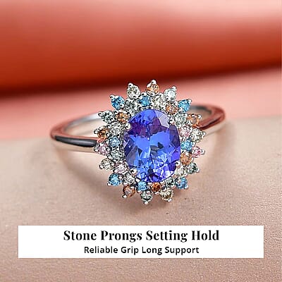 AAA Tanzanite, Lab Grown Multi Diamond Bloom Ring in 10K White Gold 2.20 ctw (Size 6.0)