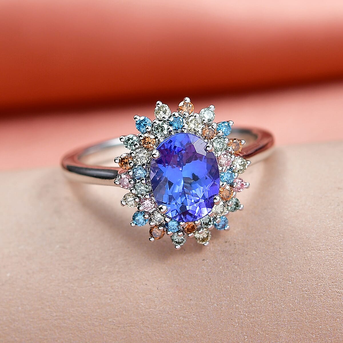 AAA Tanzanite and Luxuriant Lab Grown Multi Diamond G-H SI 2.20 ctw Twilight Bloom Ring in 10K White Gold (Size 7.0) (Del. in 5-7 Days) image number 1