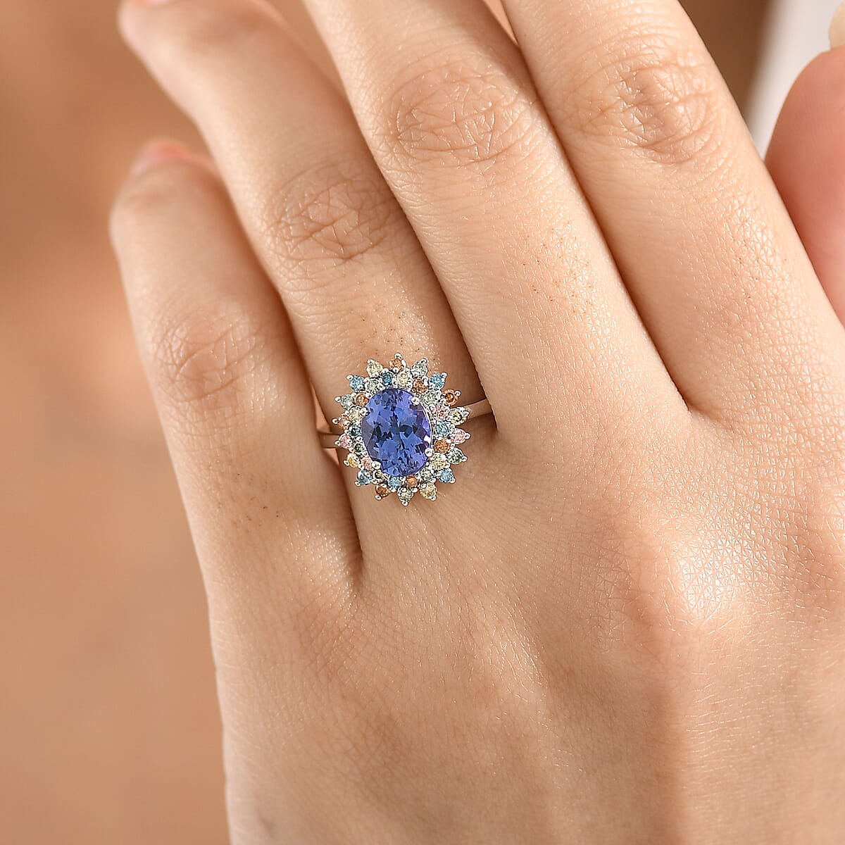 AAA Tanzanite and Luxuriant Lab Grown Multi Diamond G-H SI 2.20 ctw Twilight Bloom Ring in 10K White Gold (Size 7.0) (Del. in 5-7 Days) image number 2