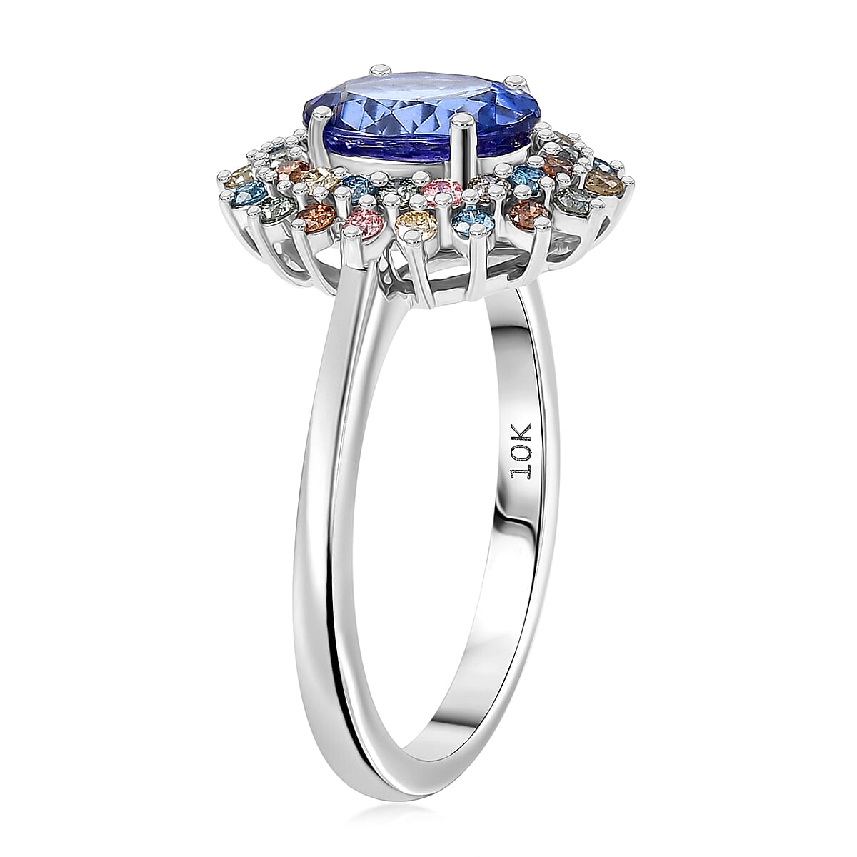 AAA Tanzanite and Luxuriant Lab Grown Multi Diamond G-H SI 2.20 ctw Twilight Bloom Ring in 10K White Gold (Size 7.0) (Del. in 5-7 Days) image number 3