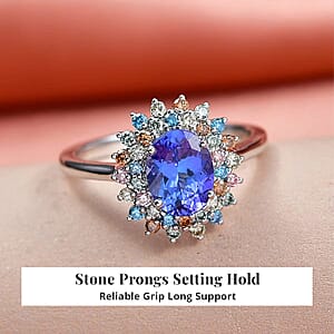 AAA Tanzanite, Lab Grown Multi Diamond Ring in 10K White Gold 2.20 ctw (Size 7.5)