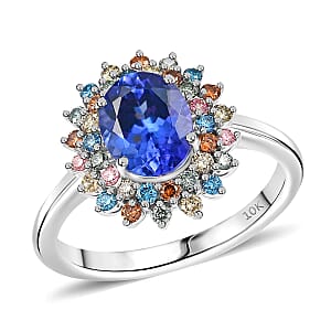 AAA Tanzanite and Luxuriant Lab Grown Multi Diamond G-H SI 2.20 ctw Twilight Bloom Ring in 10K White Gold (Size 9.0)