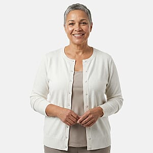 Tamsy White Round Neck Sweater with Buttons - L