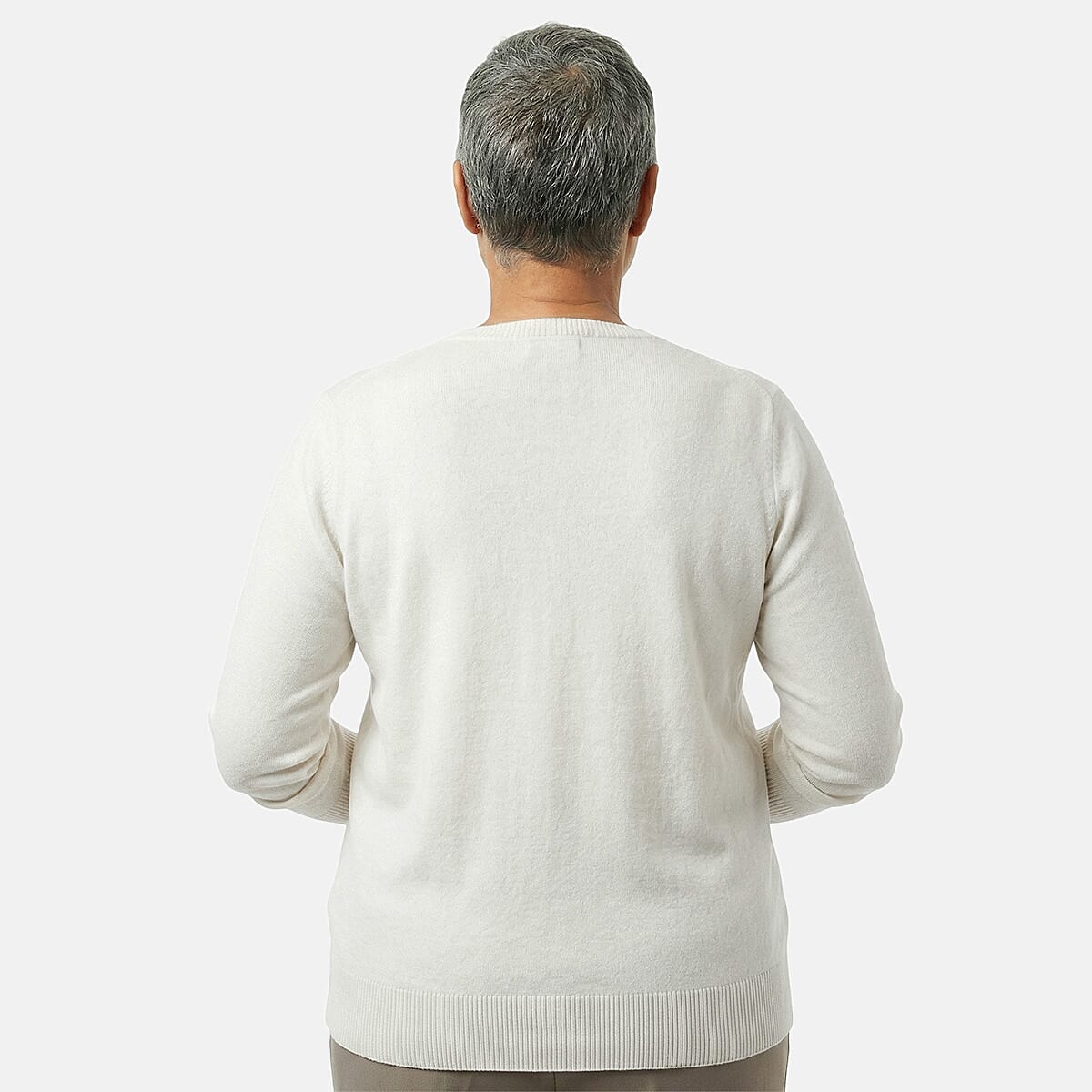 Tamsy White Round Neck Sweater with Buttons - XXL image number 2