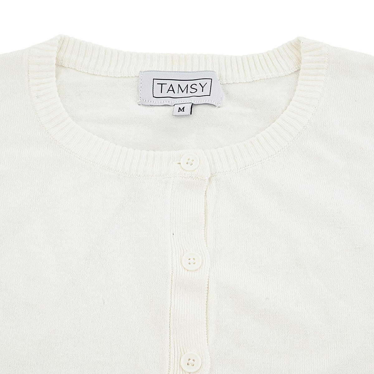 Tamsy White Round Neck Sweater with Buttons - XXL image number 3