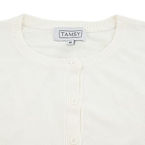 Tamsy White Round Neck Sweater with Buttons - XXL