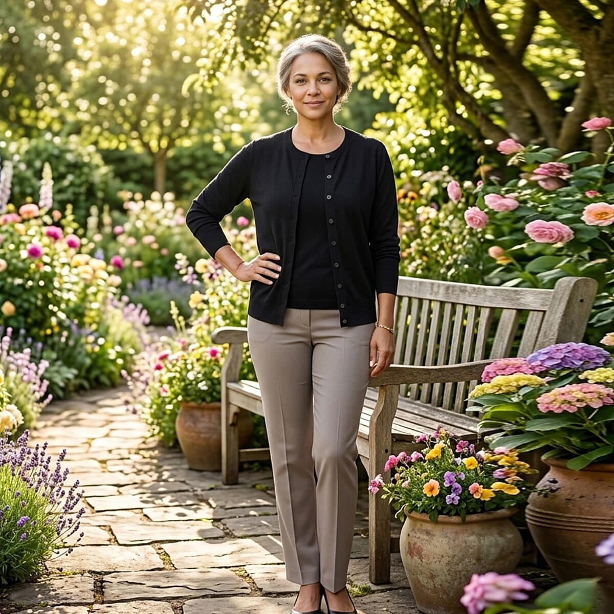 Tamsy Black Round Neck Sweater with Buttons - S image number 1