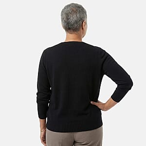 Tamsy Black Round Neck Sweater with Buttons - S