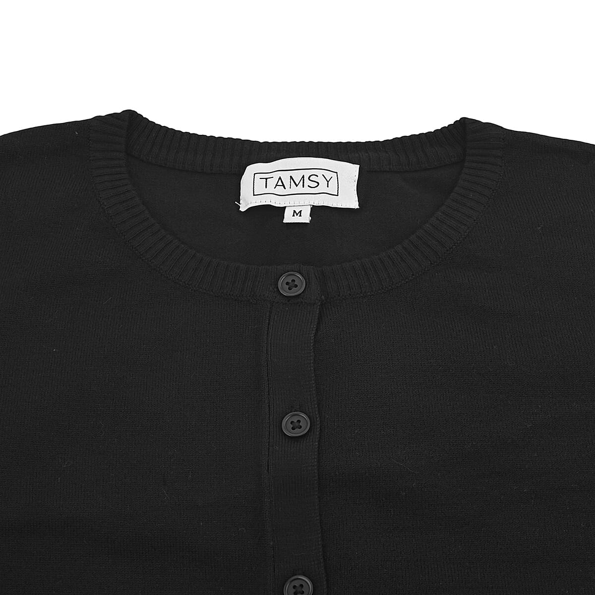 Tamsy Black Round Neck Sweater with Buttons - S image number 3