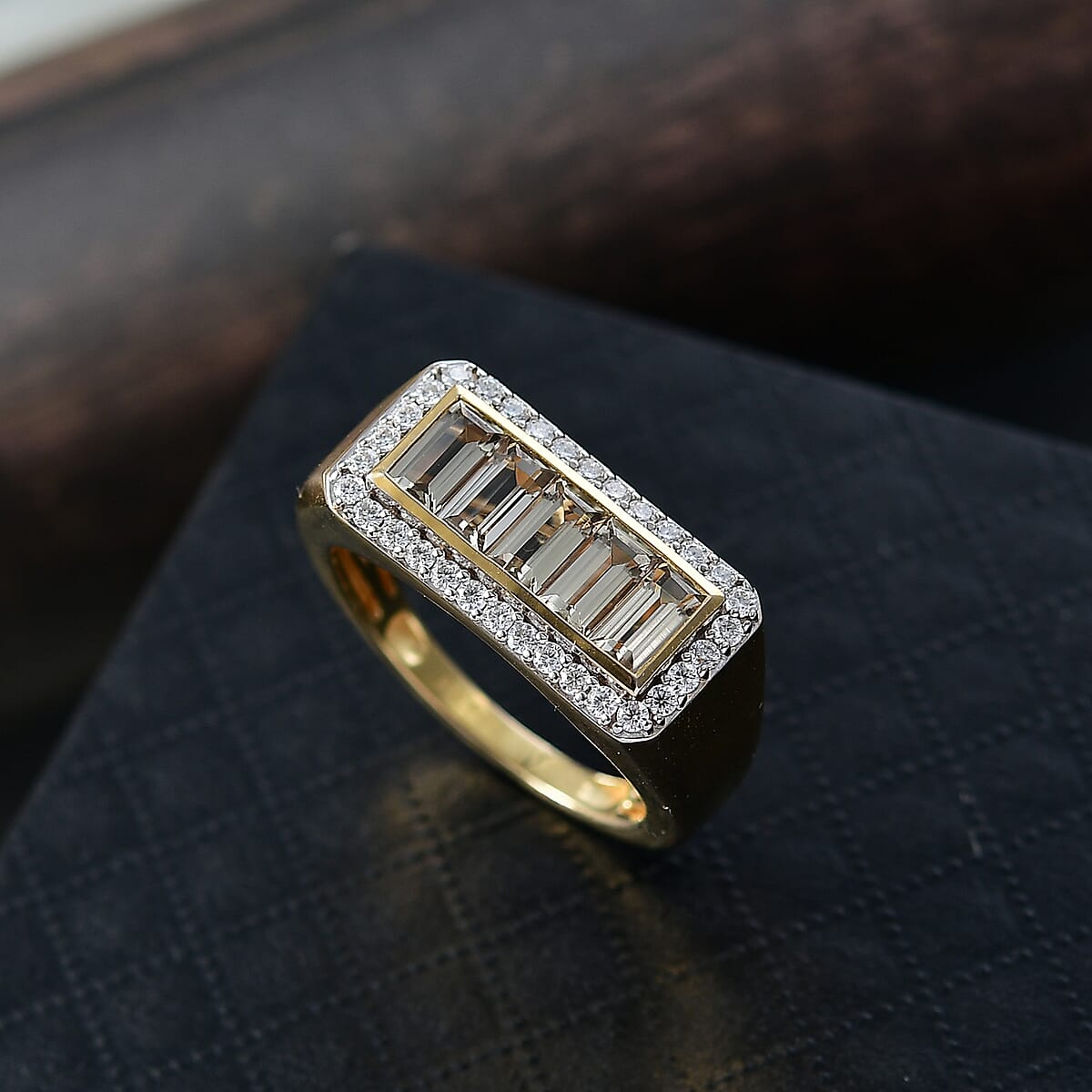 Doorbuster D'Joy Premium Turkizite and Moissanite 2.65 ctw Victory Frame Men's Ring in 18K Vermeil Yellow Gold Over Sterling Silver (Size 10.0) image number 1