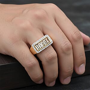  D'Joy Premium Turkizite and Moissanite 2.65 ctw Victory Frame Men's Ring in 18K Vermeil Yellow Gold Over Sterling Silver (Size 11.0)