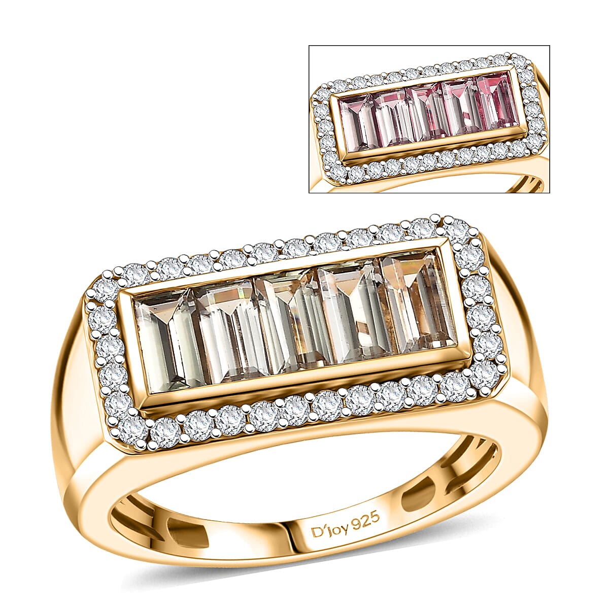 Doorbuster D'Joy Premium Turkizite and Moissanite 2.65 ctw Victory Frame Men's Ring in 18K Vermeil Yellow Gold Over Sterling Silver (Size 13.0) image number 0