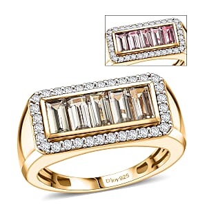 Doorbuster D'Joy Premium Turkizite and Moissanite 2.65 ctw Victory Frame Men's Ring in 18K Vermeil Yellow Gold Over Sterling Silver (Size 14.0)