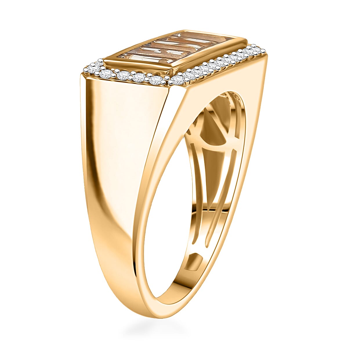 Doorbuster D'Joy Premium Turkizite and Moissanite 2.65 ctw Victory Frame Men's Ring in 18K Vermeil Yellow Gold Over Sterling Silver (Size 14.0) image number 3