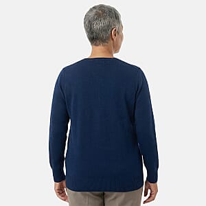 Tamsy Navy Round Neck Sweater with Buttons -XS