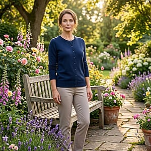 Tamsy Navy Round Neck Sweater with Buttons - S