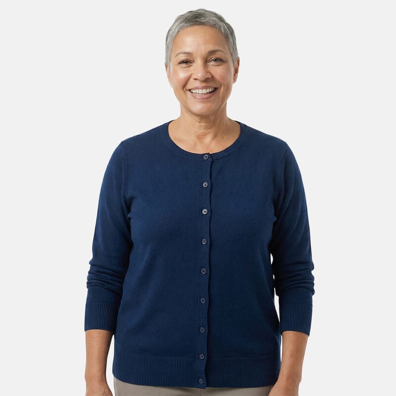 Tamsy Navy Round Neck Sweater with Buttons - M
