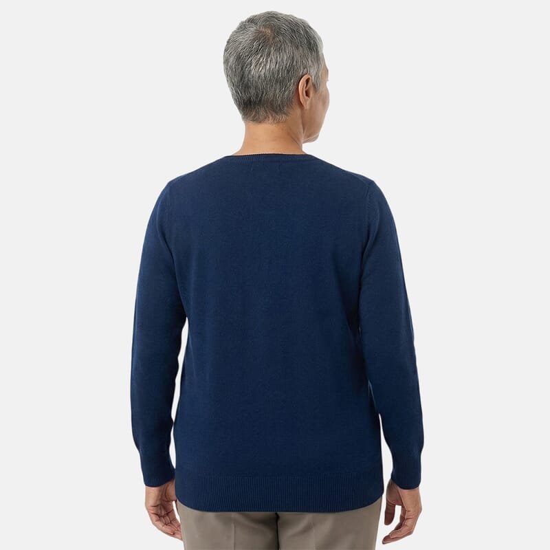 Tamsy Navy Round Neck Sweater with Buttons - M
