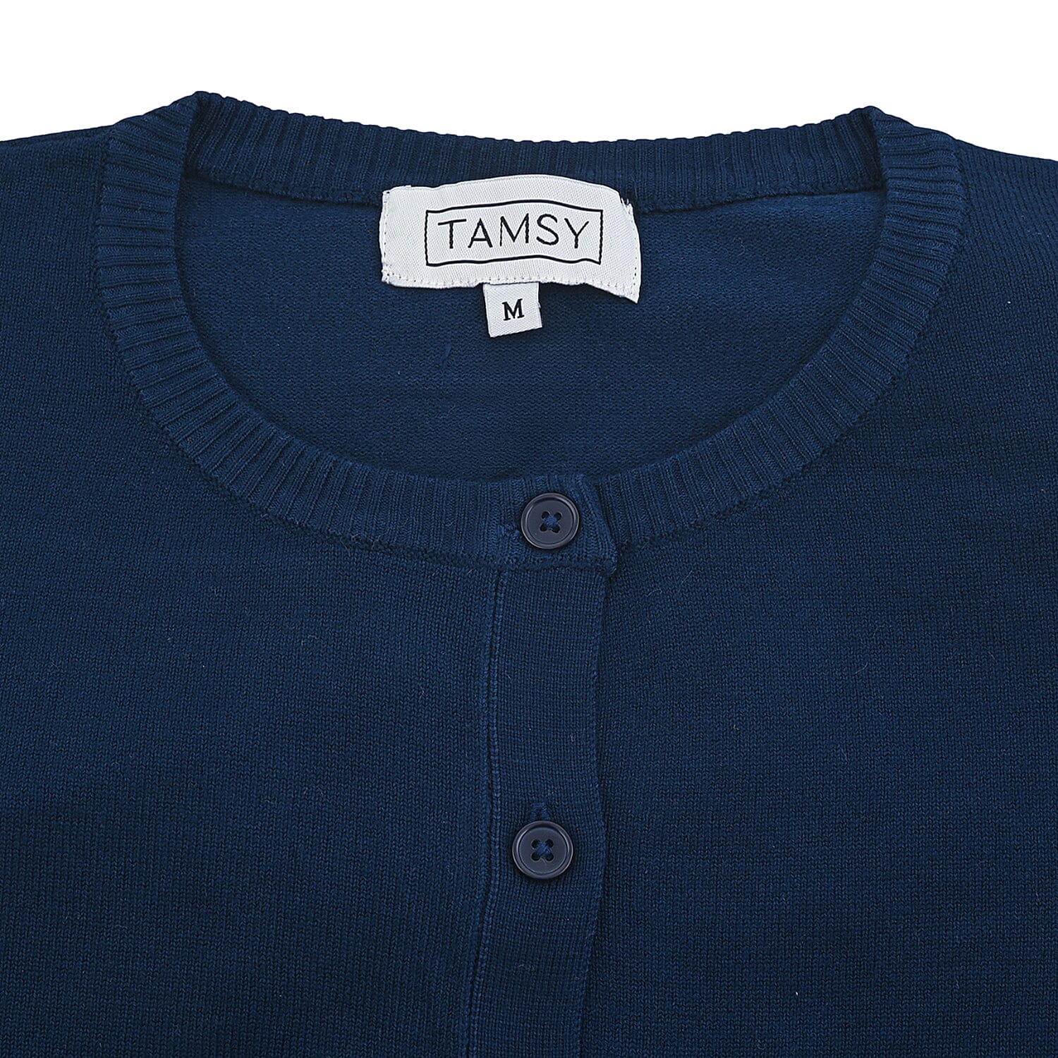 Tamsy Navy Round Neck Sweater with Buttons - M