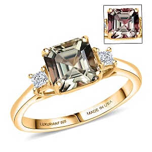 Doorbuster AAA Turkizite, Luxuriant Lab Grown Diamond (G-H, SI) (0.22 cts) Ring in 18K Vermeil YG Over Sterling Silver (Size 10.0) 2.15 ctw