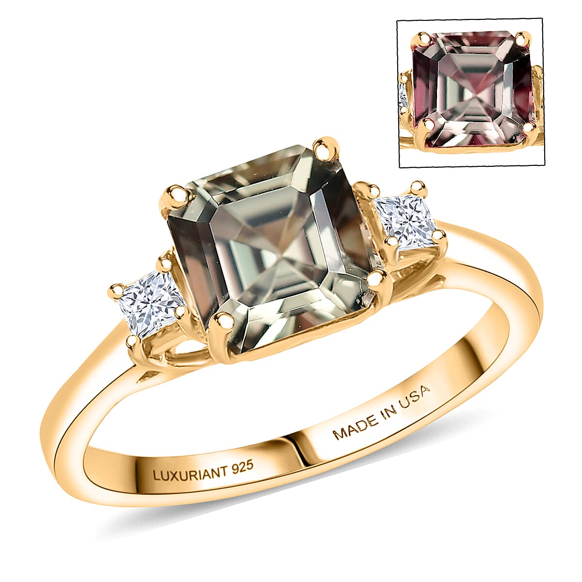 AAA Turkizite, Luxuriant Lab Grown Diamond (G-H, SI) (0.22 cts) Ring in 18K Vermeil YG Over Sterling Silver (Size 10.0) 2.15 ctw image number 0