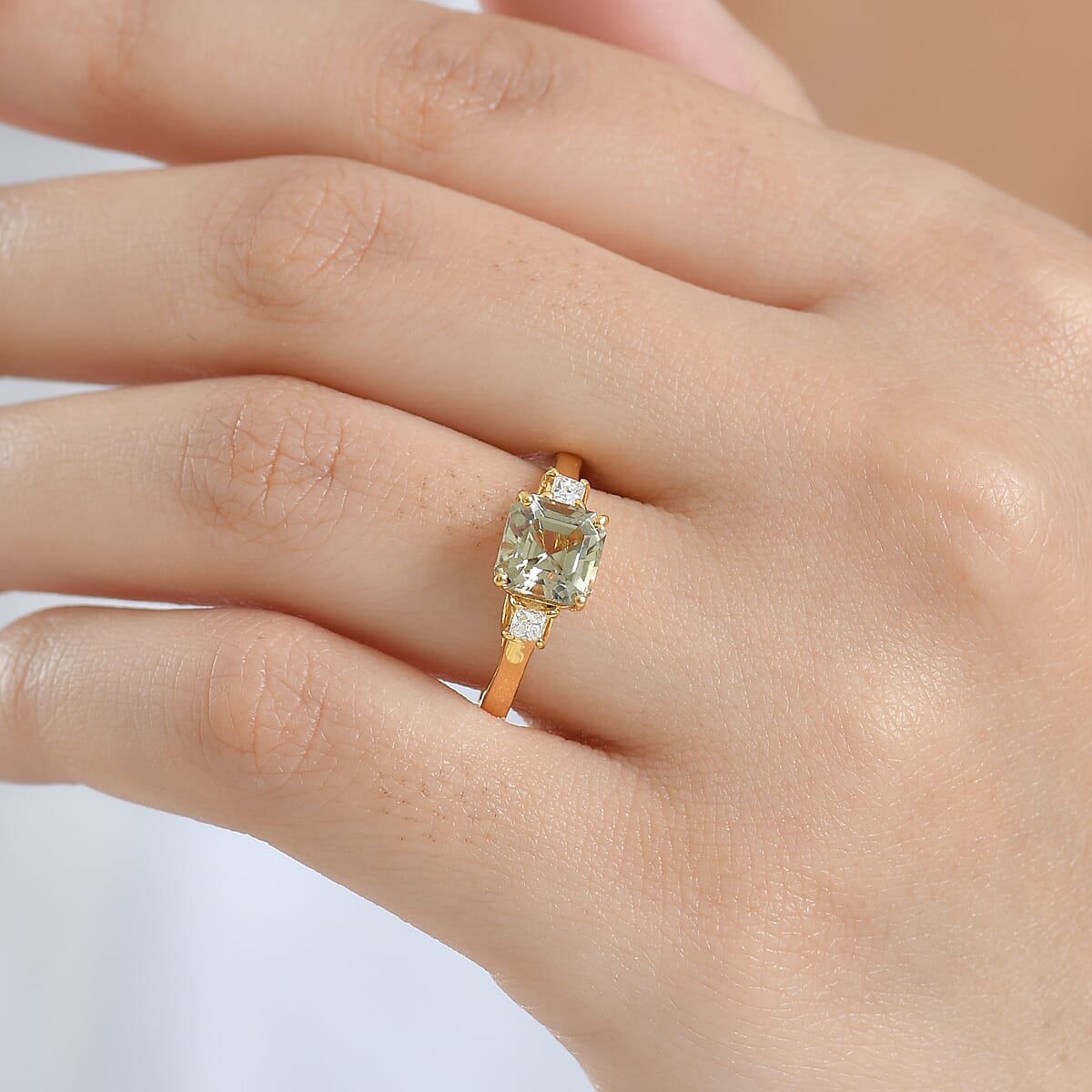 AAA Turkizite, Luxuriant Lab Grown Diamond (G-H, SI) (0.22 cts) Ring in 18K Vermeil YG Over Sterling Silver (Size 10.0) 2.15 ctw image number 1