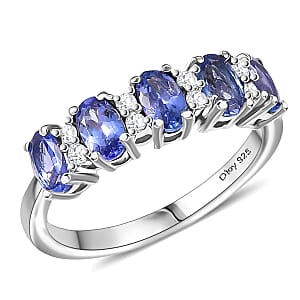 D'Joy AAA Tanzanite and White Zircon 1.40 ctw Blue Royale Band Ring in Rhodium Over Sterling Silver (Size 10.0)