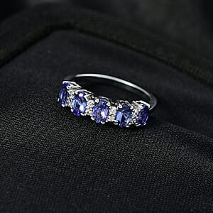 D'Joy AAA Tanzanite, White Zircon Band Ring in Rhodium Over Sterling Silver 1.40 ctw (Size 10.0)