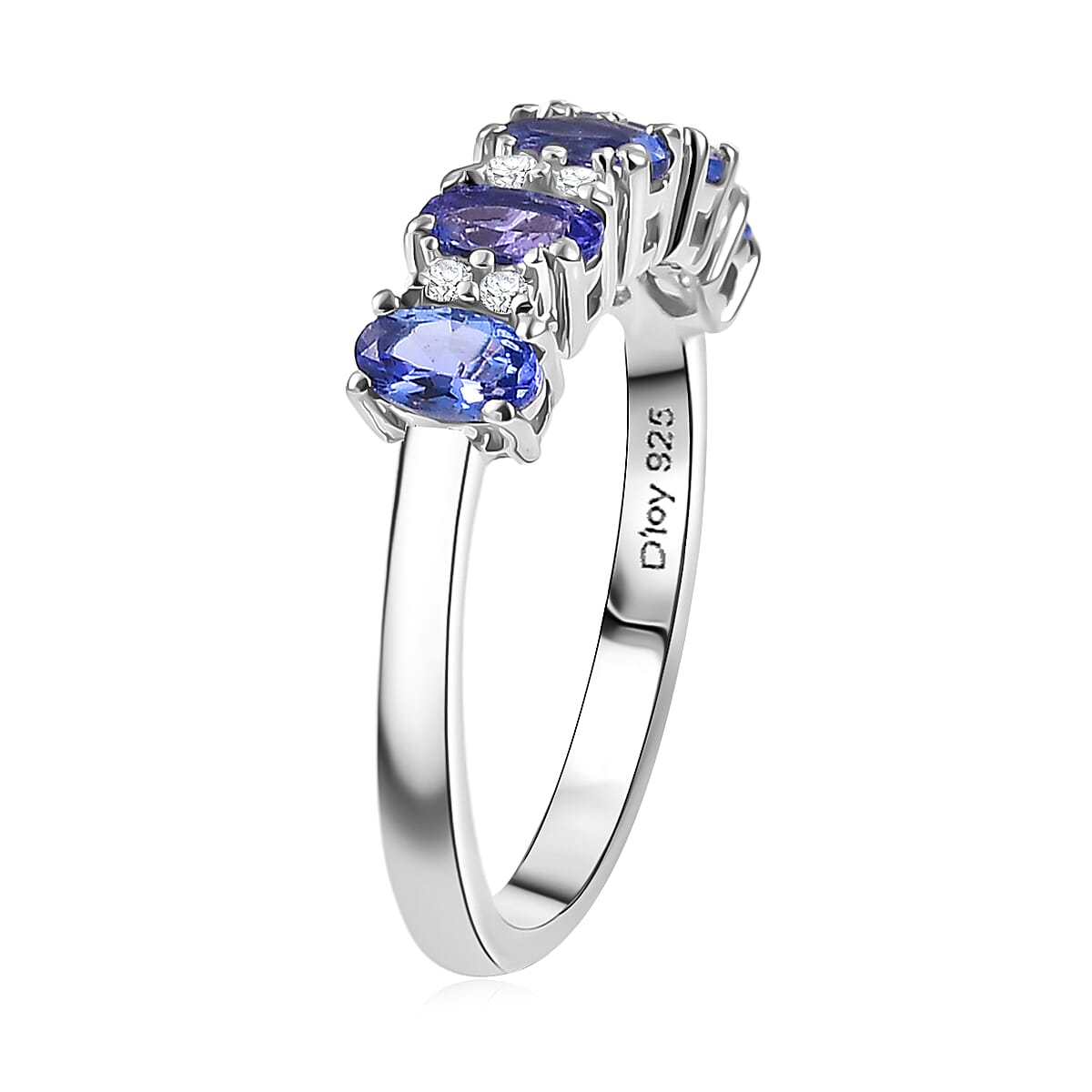 D'Joy AAA Tanzanite and White Zircon 1.40 ctw Blue Royale Band Ring in Rhodium Over Sterling Silver (Size 10.0) image number 3