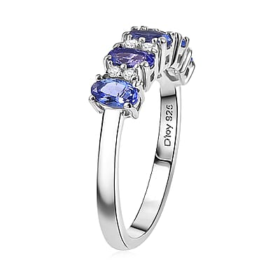 D'Joy AAA Tanzanite, White Zircon Band Ring in Rhodium Over Sterling Silver 1.40 ctw (Size 10.0)