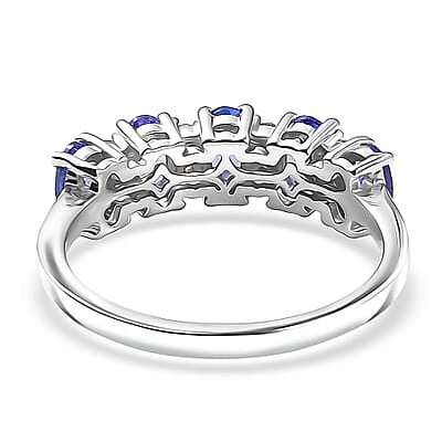 D'Joy AAA Tanzanite, White Zircon Band Ring in Rhodium Over Sterling Silver 1.40 ctw (Size 10.0)