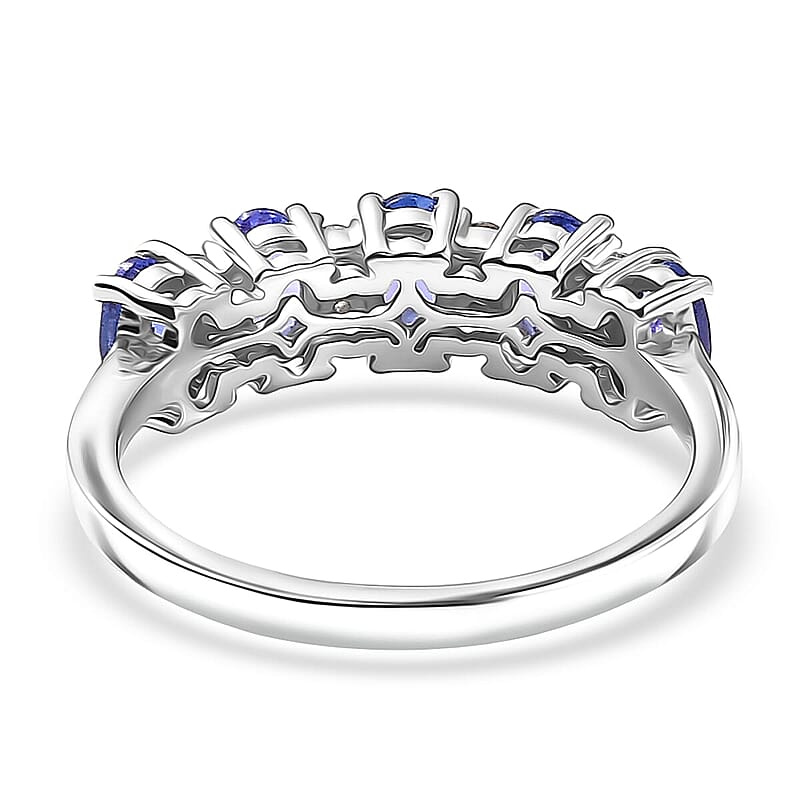 D'Joy AAA Tanzanite, White Zircon Band Ring in Rhodium Over Sterling Silver 1.40 ctw (Size 10.0)