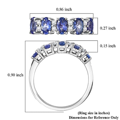 D'Joy AAA Tanzanite, White Zircon Band Ring in Rhodium Over Sterling Silver 1.40 ctw (Size 10.0)