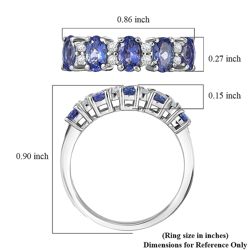 D'Joy AAA Tanzanite, White Zircon Band Ring in Rhodium Over Sterling Silver 1.40 ctw (Size 10.0)